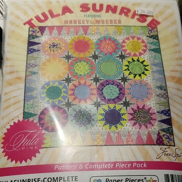 Kit Complet De Patchwork Anglais Paper Pieces - Tula Sunrise, Pour Couette 150x150 Cm, Motifs Papier Inclus